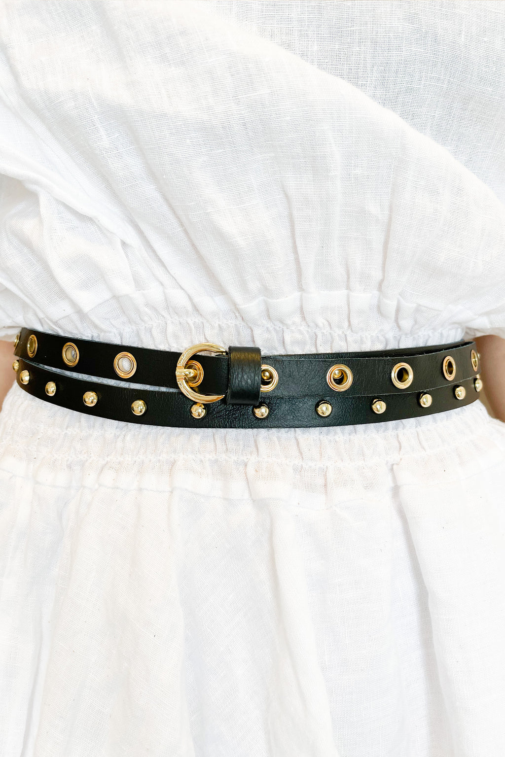 Double Black Leather Belt