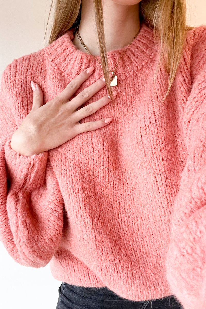 Short Oversized Knit Sweater Coral