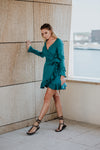 Ruffled Linen Dress Blue