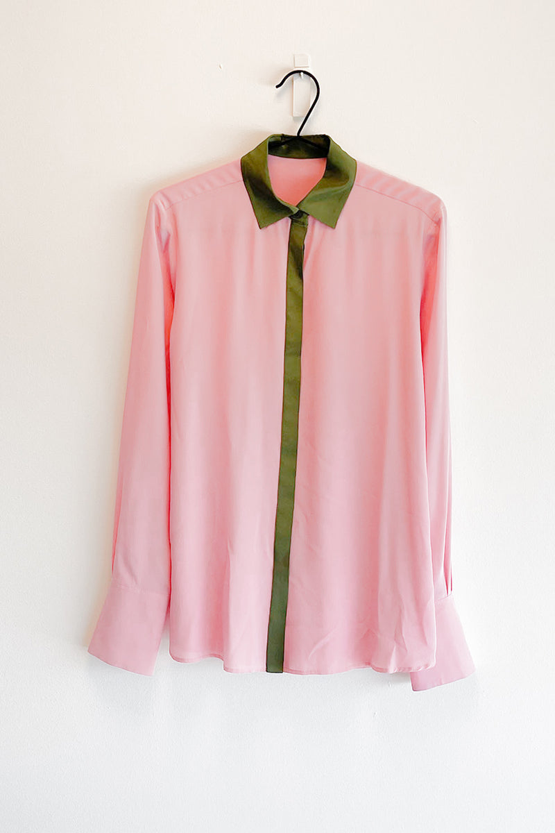 Contrast Silk Blouse Pink