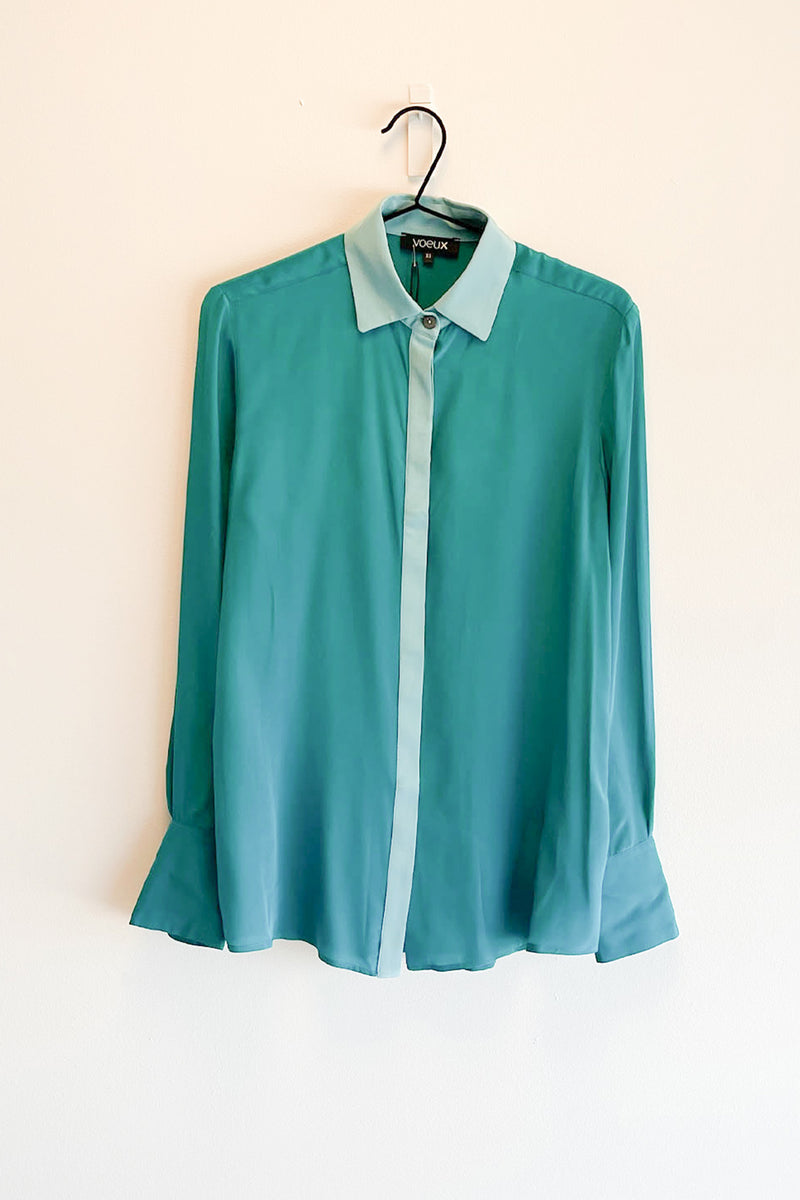 Contrast Silk Blouse Blue