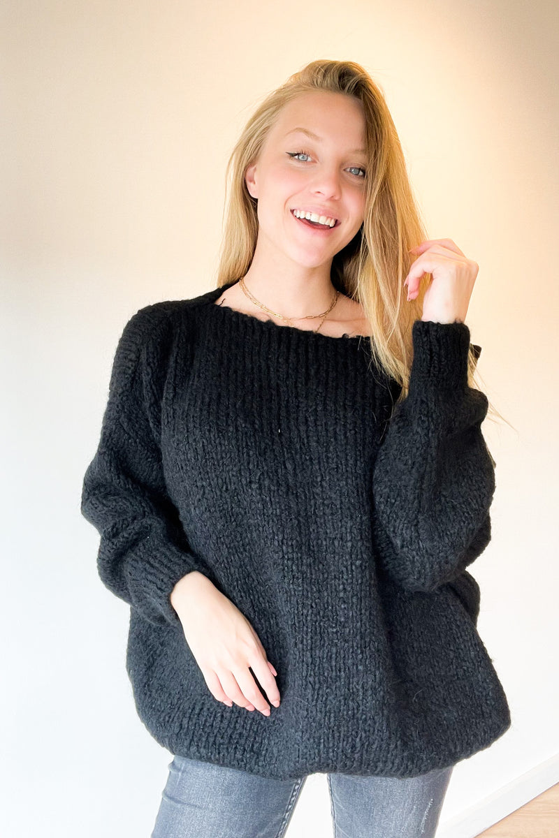 Oversized Cropped Pullover Black